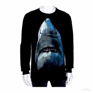 Authentic Givenchy Black Shark Printed Cotton Crewneck Sweatshirt Size Small Men